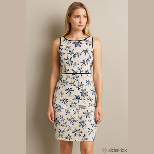 Ann Taylor Silver Navy Floral Design Sheath Dress 10